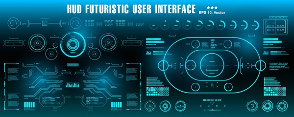 Sci-fi futuristic hud blue dashboard display virtual reality technology screen, target