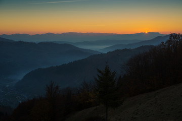 Sunrise scene in Carpathian Mountains