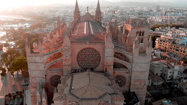 Aerial cityscape of Palma de Mallorca with cathedral, Balearic Islands, Spain