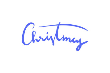 Christmas elegant blue lettering isolated on white background