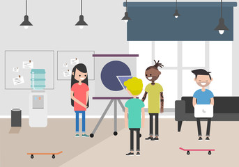 Vector illustration of coworking space. Working place, office. Modern office. Millennials at work. Flat design.