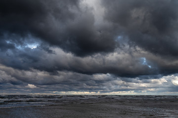 Dark clouds over gulf of Riga, Baltic sea.