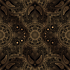 Luxury background vector. Oriental mandala royal pattern seamless. Paisley for Christmas party, new year holiday wrapping paper, yoga wallpaper, beauty spa salon ornament, wedding invitation. - 235863101