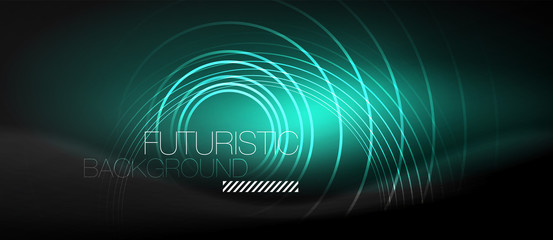 Dark abstract background with glowing neon circles