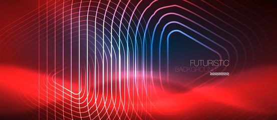 Neon glowing techno lines, hi-tech futuristic abstract background template with geometric shapes