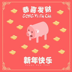 Happy chinese new year 2019, year of the pig, Chinese characters xin nian kuai le mean Happy New Year, GONG XI FA CAI mean you to be prosperous in the coming year. ​
