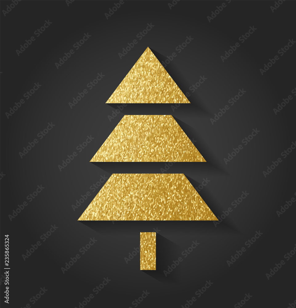 Sticker beautiful golden christmas tree