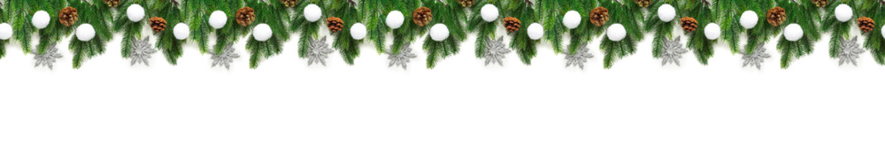 Fototapeta na wymiar Christmas tree branches on white background as a border