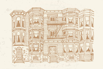 vector sketch of New York brick living house