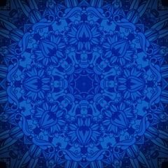 Abstract vector circle floral ornamental border. Lace pattern design. White ornament on blue background. Vector ornamental border frame. Can be used for banner, web design, wedding cards and others