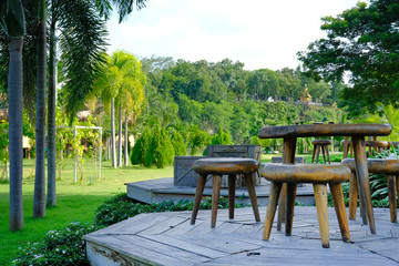 Obraz premium wood chair table on terrace balcony patio near garden