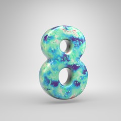 Bluish acrylic pouring number 8 isolated on white background