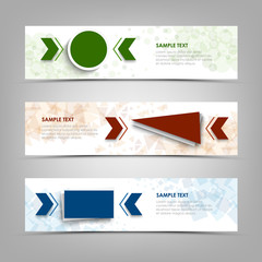 Collection banners with colorful geometric pointers shapes