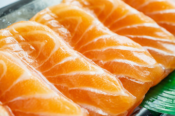 fresh salmon sashimi slice on plate ready to eat