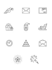 New Year Outline Icons Set