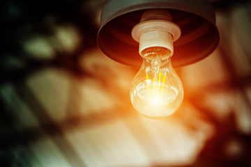 Electricity lamp, lighting with free copy space. Idea and thinking concept.