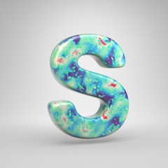 Bluish acrylic pouring letter S uppercase isolated on white background