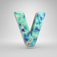 Bluish acrylic pouring letter V uppercase isolated on white background