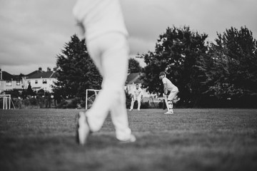 Cricketers in position ready to play