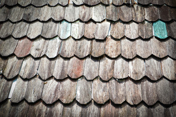 old wooden roof background or texture poor repair and old wooden