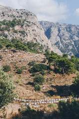Fototapeta na wymiar Landscape with mountain and beehives, Fethiye, Antalya, Turkey