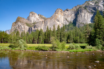 merced river in yosemite Park with rocks