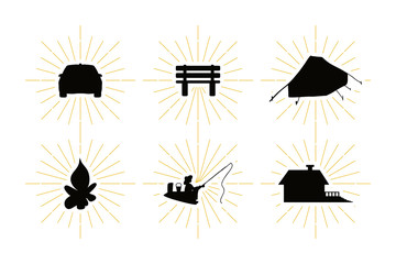 Country rest symbols set with leisure silhouettes