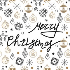 Christmas cards and Happy new year 2019. Holiday vector illustration with inscription compositions, snowflakes and Christmas toys. Christmas sale. Vintage Holiday Label