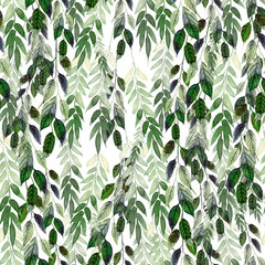 Watercolor pattern with green leaves. Hand painting. Watercolor. Seamless pattern for fabric, paper and other printing and web projects.
