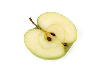 Green fresh apple with slice isolated on white background