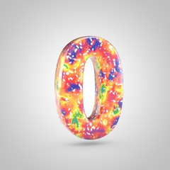 Bright acrylic pouring number 0 isolated on white background