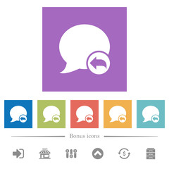 Reply blog comment flat white icons in square backgrounds