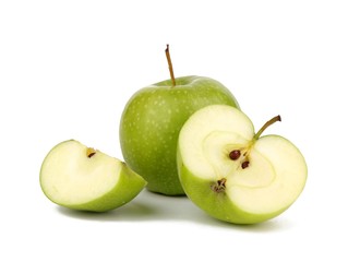 Green fresh apple with slice isolated on white background