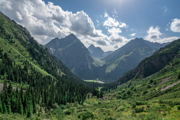 Fototapeta na wymiar Panorama of the Tien Shan mountainrange near the Chinese borde