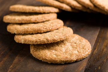 Close-up of low-calorie cookies over rustic background
