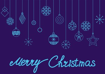 Naklejka premium Christmas cards and Happy new year 2019. Holiday vector illustration with inscription compositions, snowflakes and Christmas toys. Christmas sale. Vintage Holiday Label