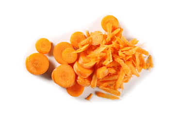 Carrot slices isolated on white background, top view
