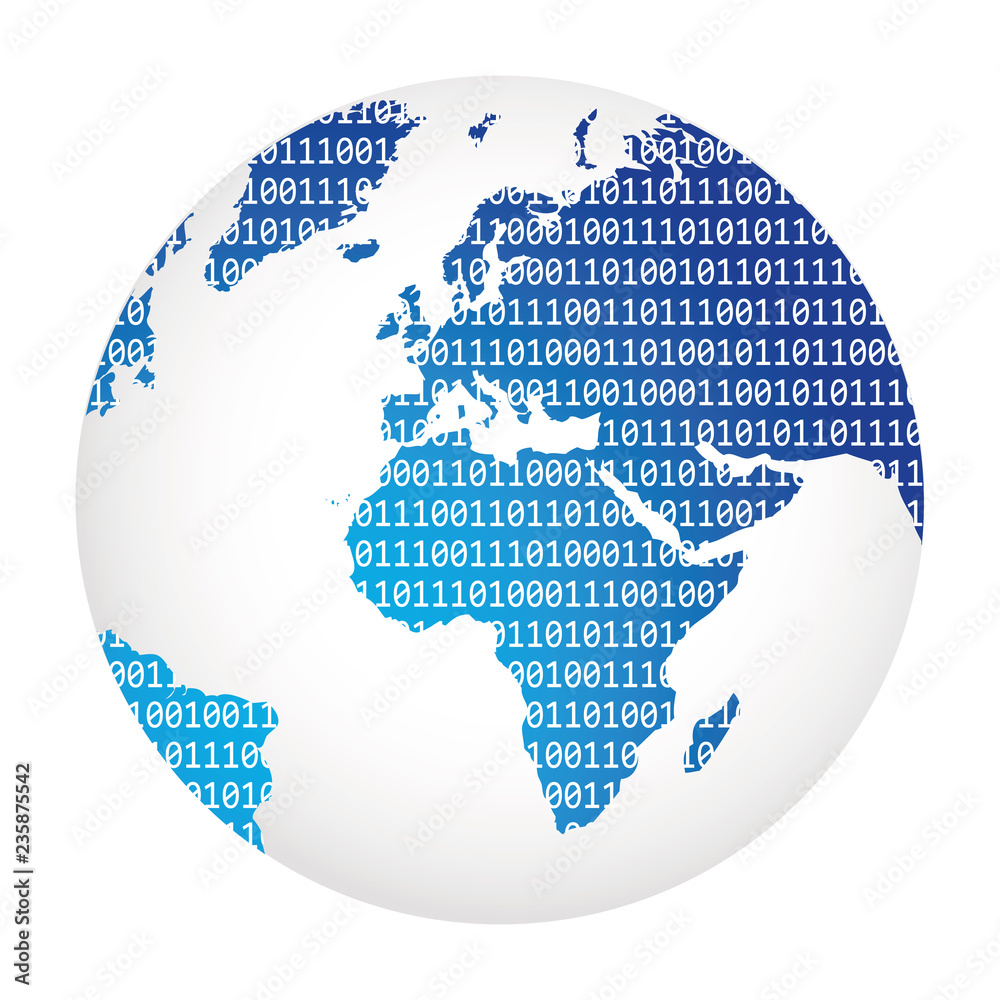 Poster big data binary code all over the world vector illustration eps10