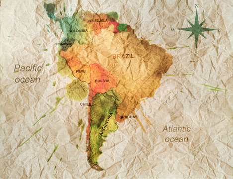 south america watercolor map