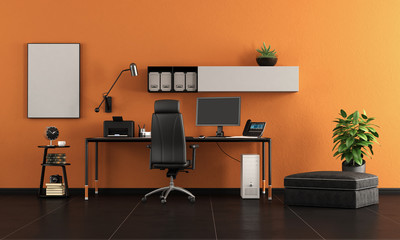 Black and orange home office