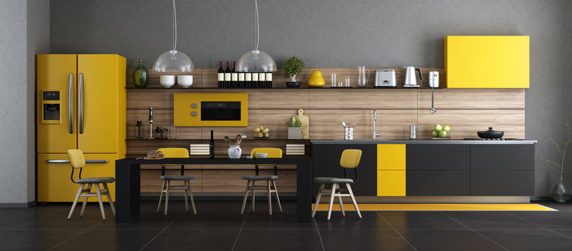 Black and yellow modern kitchen