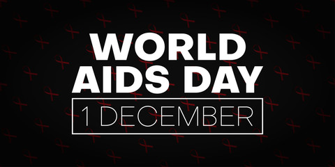 World aids day, 1 December. Black banner with awareness red ribbons.