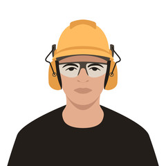 worker in helmet ,vector illustration , flat style 