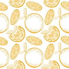 Oranges  seamless pattern. Ink sketch Oranges. Citrus fruit background. Elements for menu, greeting cards, wrapping paper, cosmetics packaging, posters etc