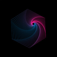 Elegant glowing polygon. Tunnel abstract. Twisted lines. Space tunnel.Vector illustration.