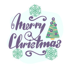 Lettering Merry Christmas and Happy New Year typographic emblem. Vector design Usable for banners, greeting cards gifts etc.