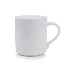 White one empty mug for coffee or tea isolated on white background