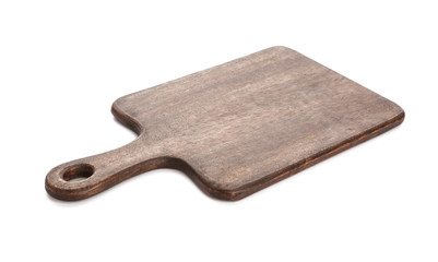 Wooden cutting board on white background