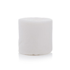 One Fluffy white marshmallow closeup isolated on white background.