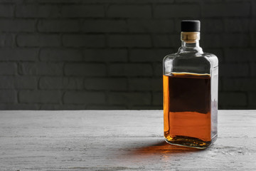 Bottle of whiskey on light table